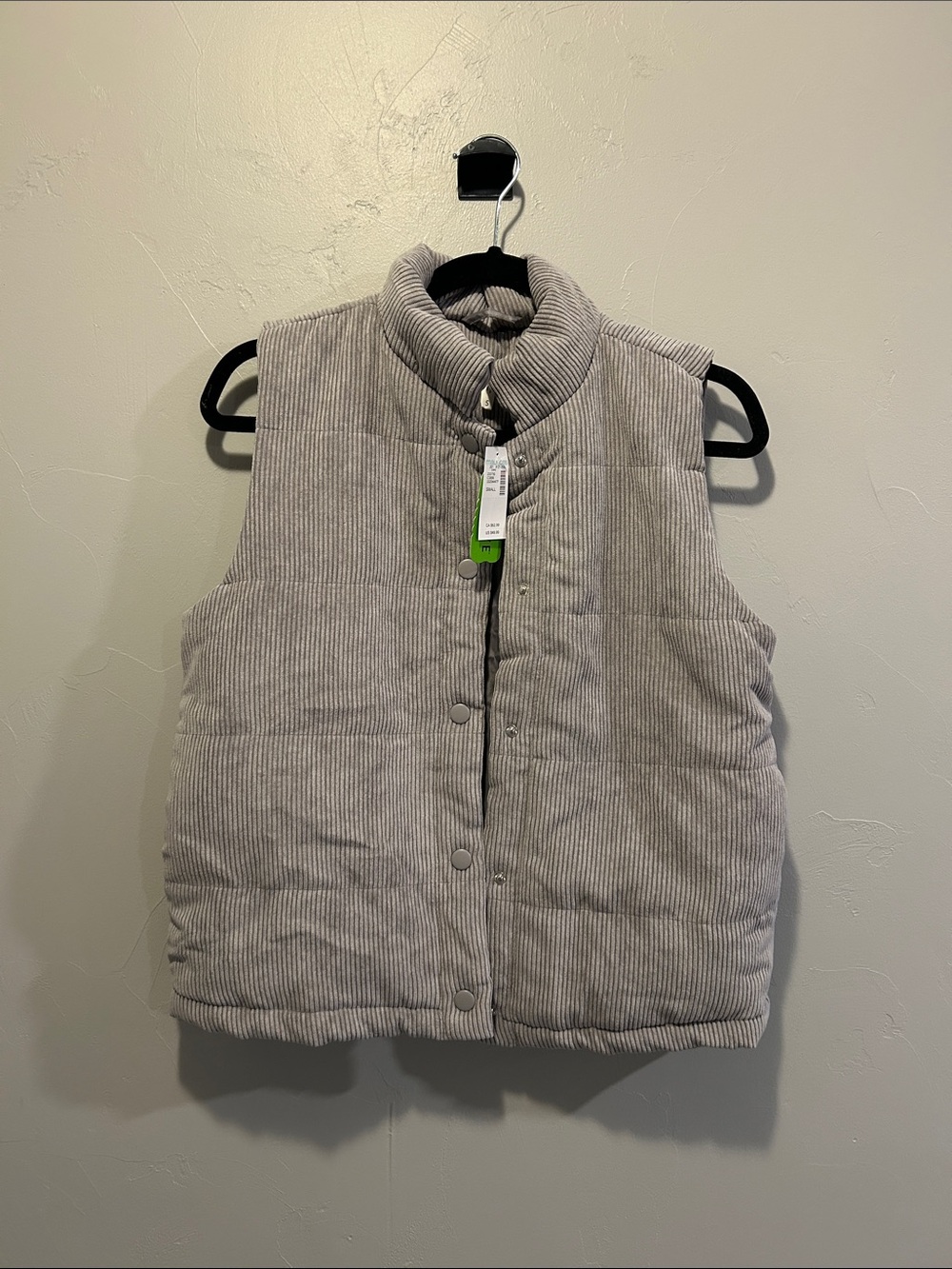 Maurices Light Gray Quilted Corduroy Puffer Vest